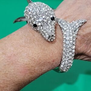 Sparkling Silver Dolphin Clamp  Bracelet